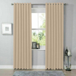 Moonlight Bedding Blackout Polyester Curtain Thermal Natural Cream Curtains With Eyelet Header (Pair) 46X72Inch (117X183Cm) - thumbnail 1