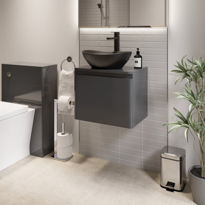Affine Bathroom Cloakroom Vanity Unit Wall Mounted Countertop Basin Grey Gloss 500mm - image 1