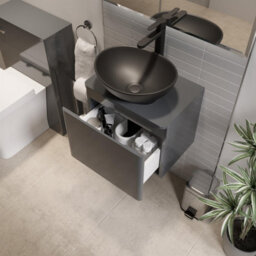 Affine Bathroom Cloakroom Vanity Unit Wall Mounted Countertop Basin Grey Gloss 500mm - thumbnail 2