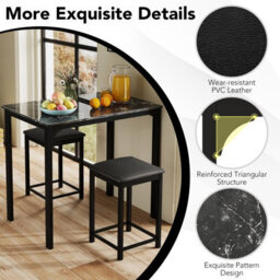 Costway 3-Piece Dining Table Set Modern Bar Table W/ 2 Upholstered Bar Stools - thumbnail 8