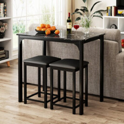 Costway 3-Piece Dining Table Set Modern Bar Table W/ 2 Upholstered Bar Stools - thumbnail 4