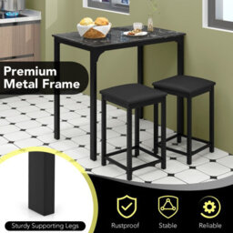 Costway 3-Piece Dining Table Set Modern Bar Table W/ 2 Upholstered Bar Stools - thumbnail 6