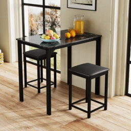 Costway 3-Piece Dining Table Set Modern Bar Table W/ 2 Upholstered Bar Stools - thumbnail 1