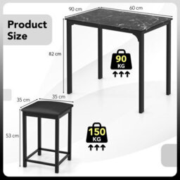 Costway 3-Piece Dining Table Set Modern Bar Table W/ 2 Upholstered Bar Stools - thumbnail 3