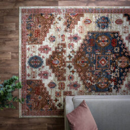 Traditional Beige Persian Bordered Geometric Easy To Clean Rug For Dining Room Bedroom & Living Room-120Cm X 170Cm - thumbnail 1