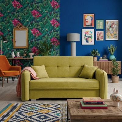 Amerykanka Laine 3 Yellow Functional Sleeper Sofa With Storage And Stylish Cushions - image 1