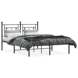 Berkfield Metal Bed Frame Without Mattress With Headboard Black 135X190Cm - thumbnail 3
