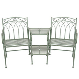 Dibor Vintage Green Iron Arched Outdoor Garden Furniture Companion Seat Garden Bench - thumbnail 2