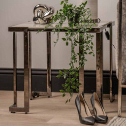 Vanity Living 55 Metal End Table For Living Room, Glass Top Sofa Table, Stainless Steel Side Table - thumbnail 1