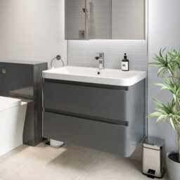 Affine Bathroom Wall Hung Vanity Unit Wash 800 Basin Base Cabinet Drawers Storage Grey - thumbnail 4