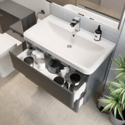 Affine Bathroom Wall Hung Vanity Unit Wash 800 Basin Base Cabinet Drawers Storage Grey - thumbnail 3