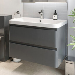 Affine Bathroom Wall Hung Vanity Unit Wash 800 Basin Base Cabinet Drawers Storage Grey - thumbnail 2