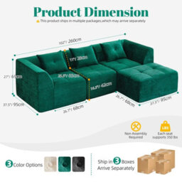 Roxgox Modular Sofa,whole Sponge Memory Foam,chenille Cool And Waterproof,family Pack (Green) - thumbnail 2