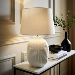 Valuelights Harrison Taper Shade White Geo Ribbed Pattern Gloss Large Table Lamp With Bulb - thumbnail 3