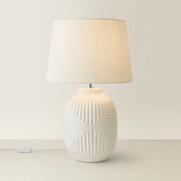 Valuelights Harrison Taper Shade White Geo Ribbed Pattern Gloss Large Table Lamp With Bulb - thumbnail 2