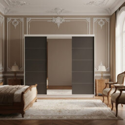 Etna 250 Large Sliding Door Wardrobe With Mirror For Contemporary Homes White+Black - thumbnail 2