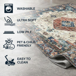 Traditional Washable Area Rug Anti Slip Soft Touch Low Pile Carpet For Living Room Bedroom Lounge Home Floor Covering 200X290Cm - thumbnail 2