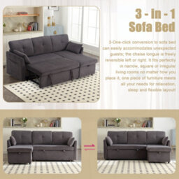 Matteo L-Shape Sectional Sleeper Sofa With Storage Chaise - Charcoal Grey - thumbnail 5