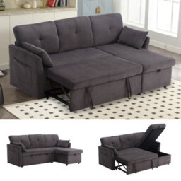 Matteo L-Shape Sectional Sleeper Sofa With Storage Chaise - Charcoal Grey - thumbnail 1