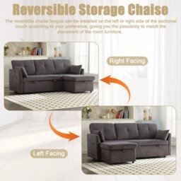 Matteo L-Shape Sectional Sleeper Sofa With Storage Chaise - Charcoal Grey - thumbnail 3