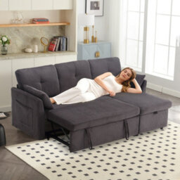 Matteo L-Shape Sectional Sleeper Sofa With Storage Chaise - Charcoal Grey - thumbnail 2