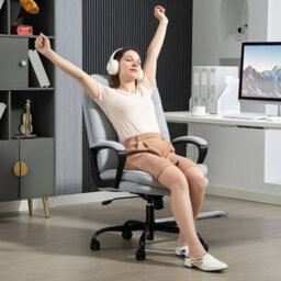 Homcom Fabric Office Chair, Computer Desk Chair For Home, Light Grey