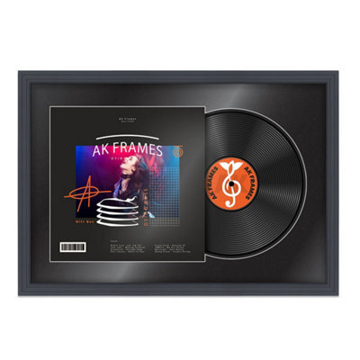 "AK Frames 25X17"" Dark Grey Step Vinyl Record Frame With Black Mount For 12 Inch Lp Cover & Disc - Overlapped Design" - image 1