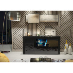 Creative Furniture Aurora Sideboard 145Cm - Black With Gloss Doors And Led Lights - thumbnail 2