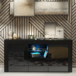 Creative Furniture Aurora Sideboard 145Cm - Black With Gloss Doors And Led Lights - thumbnail 1