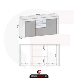 Creative Furniture Aurora Sideboard 145Cm - Black With Gloss Doors And Led Lights - thumbnail 7