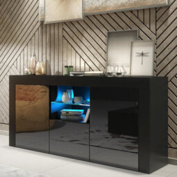 Creative Furniture Aurora Sideboard 145Cm - Black With Gloss Doors And Led Lights - thumbnail 5