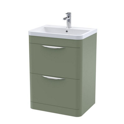 Dezine Nile 600mm 2 Drawer Satin Green Floor Standing Vanity Unit - image 1