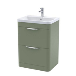 Dezine Nile 600mm 2 Drawer Satin Green Floor Standing Vanity Unit - thumbnail 1