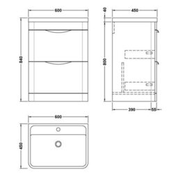 Dezine Nile 600mm 2 Drawer Satin Green Floor Standing Vanity Unit - thumbnail 2