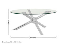 Orsina Elegant Round Silver Coffee Table, Distinctive Base Design Display Table, Clear Tempered Glass Top Table - thumbnail 4