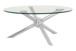 Orsina Elegant Round Silver Coffee Table, Distinctive Base Design Display Table, Clear Tempered Glass Top Table - thumbnail 6