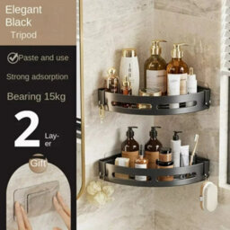 2Pcs Bathroom Corner Shelf Suction Cup Wall Mounted Storage Organizer Rack No Drill - thumbnail 2