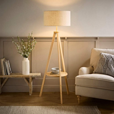 Valuelights Morrigan Linen Fabric Shade Light Wood Tripod Floor Lamp - image 1