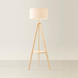 Valuelights Morrigan Linen Fabric Shade Light Wood Tripod Floor Lamp - thumbnail 3