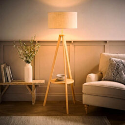 Valuelights Morrigan Linen Fabric Shade Light Wood Tripod Floor Lamp - thumbnail 2