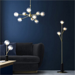 Loops 1500mm Floor Lamp - Satin Brass Plate & Clear Frosted Glass - Standing Led Light Base & Shade - thumbnail 4