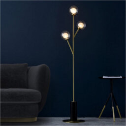 Loops 1500mm Floor Lamp - Satin Brass Plate & Clear Frosted Glass - Standing Led Light Base & Shade - thumbnail 3