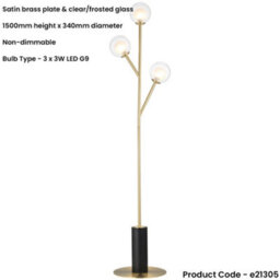 Loops 1500mm Floor Lamp - Satin Brass Plate & Clear Frosted Glass - Standing Led Light Base & Shade - thumbnail 2