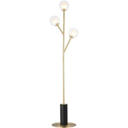 Loops 1500mm Floor Lamp - Satin Brass Plate & Clear Frosted Glass - Standing Led Light Base & Shade