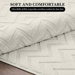Moonlight Bedding Cream Chevron Rug 60X110Cm, Washable Non-Slip Soft High Low Pile Living Room Carpet - thumbnail 2