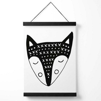 Artze Wall Art Cute Black Fox Scandi Animal Art Print With Black Frame Size: A4 - image 1