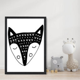 Artze Wall Art Cute Black Fox Scandi Animal Art Print With Black Frame Size: A4 - thumbnail 2