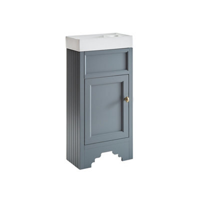 Homestylestore Light Grey 400mm Bathroom Vanity Unit With Basin And Brushed Brass Round Handles - image 1