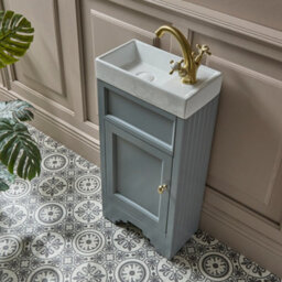 Homestylestore Light Grey 400mm Bathroom Vanity Unit With Basin And Brushed Brass Round Handles - thumbnail 4