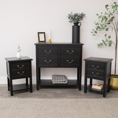 Melody Maison Large Black 4 Drawer Chest Of Drawers & Pair Of Bedside Tables - Briggs Range - image 1